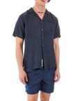 La Martina - Navy Linen Short-sleeved Shirt S/S SHIRTS La Martina