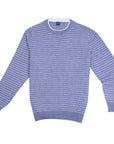 Fedeli - Striped Blue Cashmere Linen Crewneck Sweater KNITWEAR FEDELI