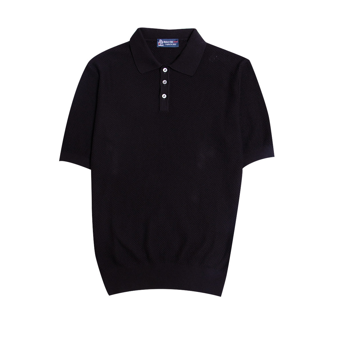 Black 100% Cotton Knit Short Sleeve Polo Shirt Robert Old Co
