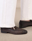 Santoni - Brown Woven Leather Loafer SHOES Santoni