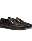 Santoni - Brown Woven Leather Loafer SHOES Santoni