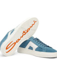 Santoni - Light Blue Double Buckle Suede Sneaker SHOES Santoni