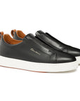 Santoni - Black Tumbled Leather Slip-On Sneaker SHOES Santoni