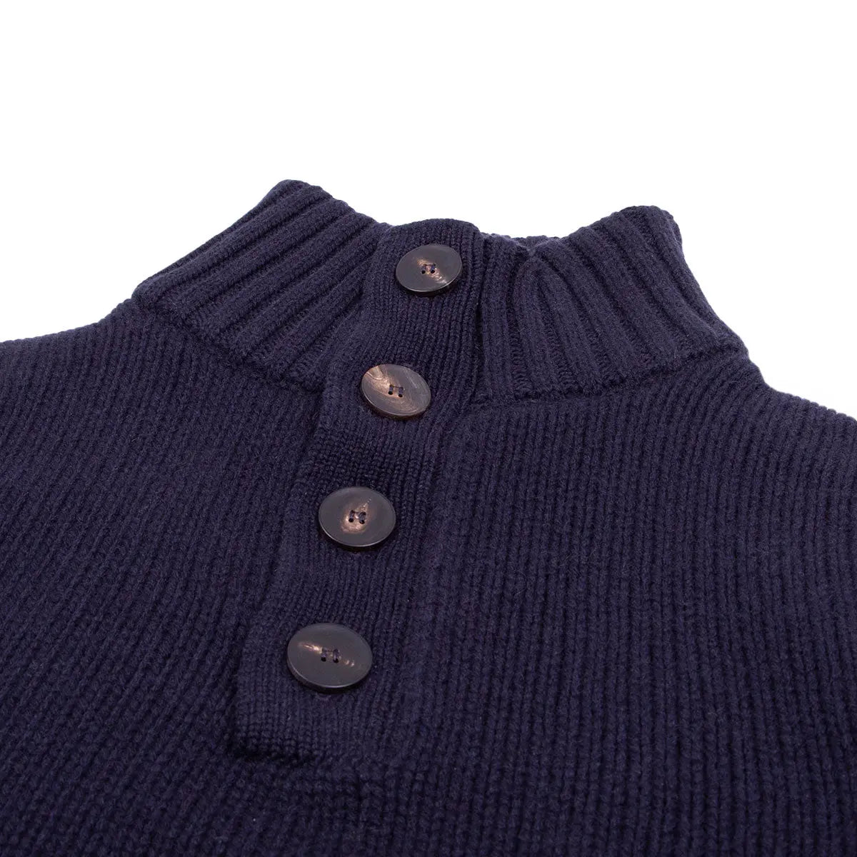Robert Old - Nero Navy Cromarty Button Neck 8 ply Cashmere Sweater CASHMERE Robert Old