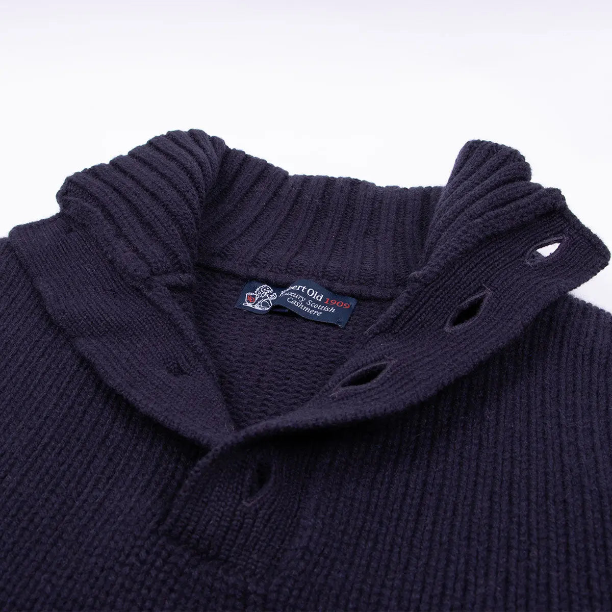 Robert Old - Nero Navy Cromarty Button Neck 8 ply Cashmere Sweater CASHMERE Robert Old