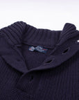 Robert Old - Nero Navy Cromarty Button Neck 8 ply Cashmere Sweater CASHMERE Robert Old