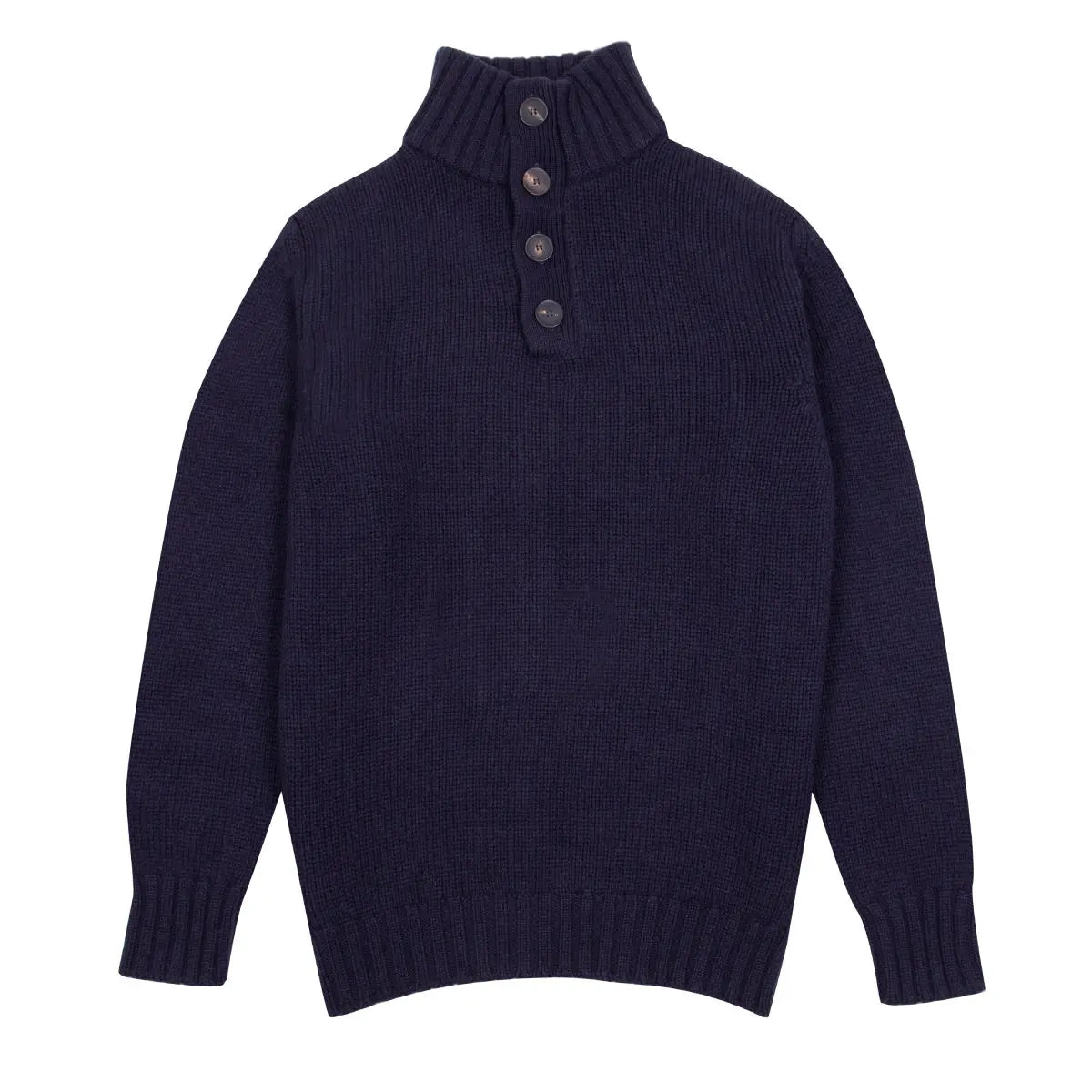 Robert Old - Nero Navy Cromarty Button Neck 8 ply Cashmere Sweater CASHMERE Robert Old