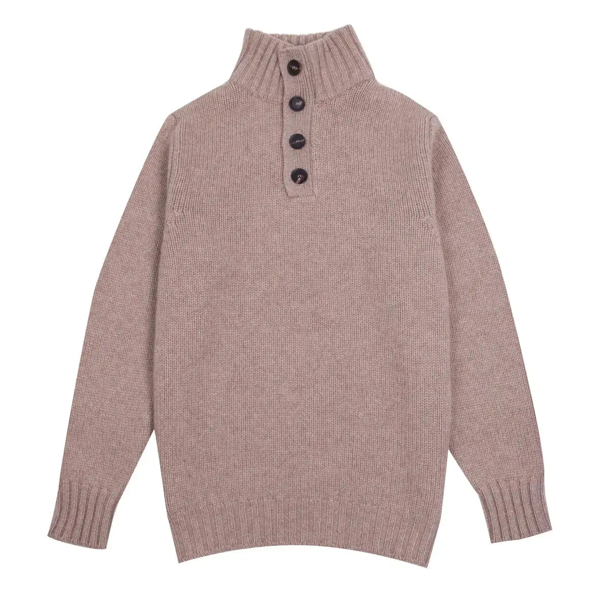 Robert Old - Dark Natural Cromarty Button Neck 8 ply Cashmere Sweater CASHMERE Robert Old