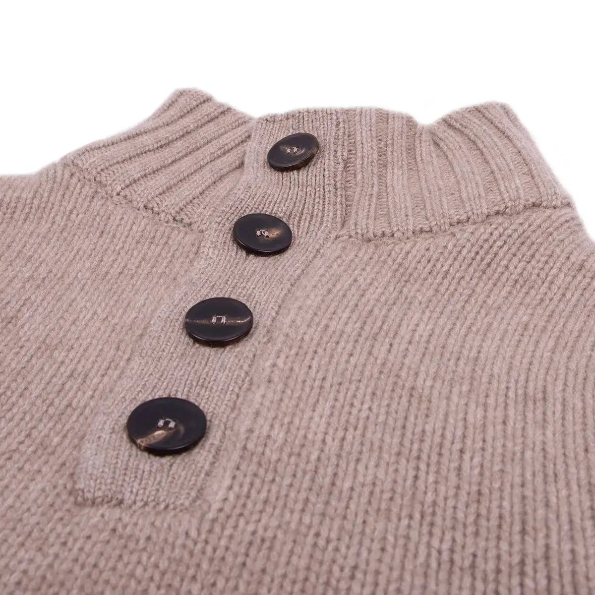 Robert Old - Dark Natural Cromarty Button Neck 8 ply Cashmere Sweater CASHMERE Robert Old