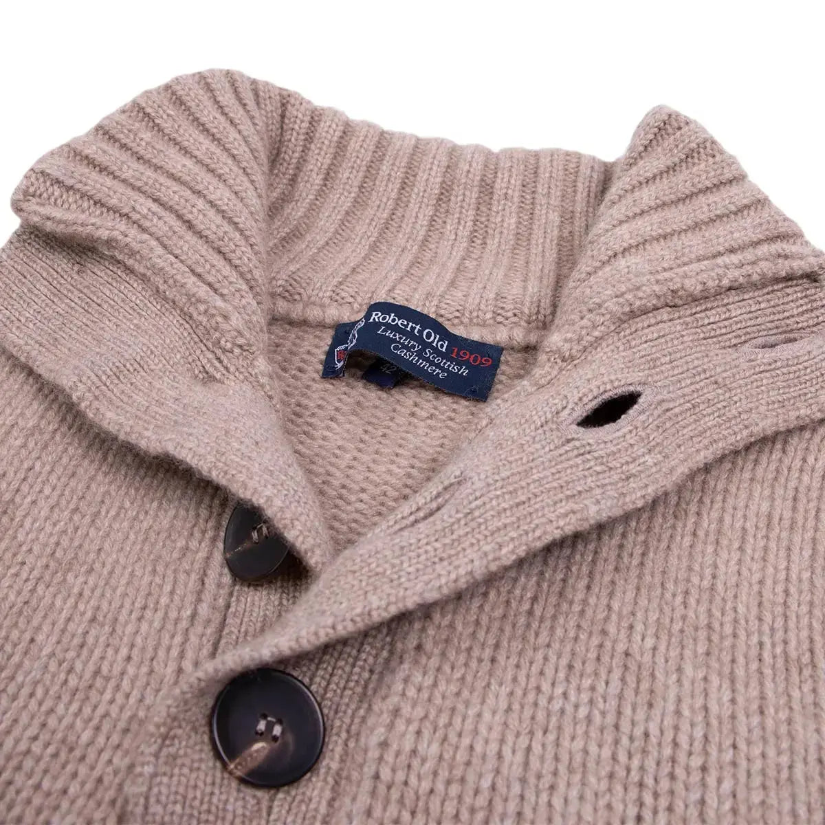 Robert Old - Dark Natural Cromarty Button Neck 8 ply Cashmere Sweater CASHMERE Robert Old