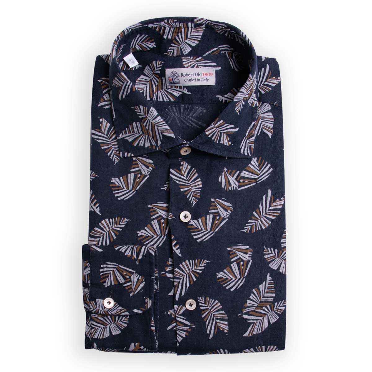 Robert Old Navy Floral Pure Italian Linen Shirt Robert Old & Co Robert Old Navy Floral Pure Italian Linen Shirt Robert Old & Co