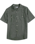 Robert Old - Dark Green Italian Linen Short Sleeve Shirt S/S SHIRTS Robert Old