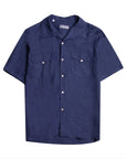 Robert Old - Navy Linen Italian Short Sleeve Shirt S/S SHIRTS Robert Old