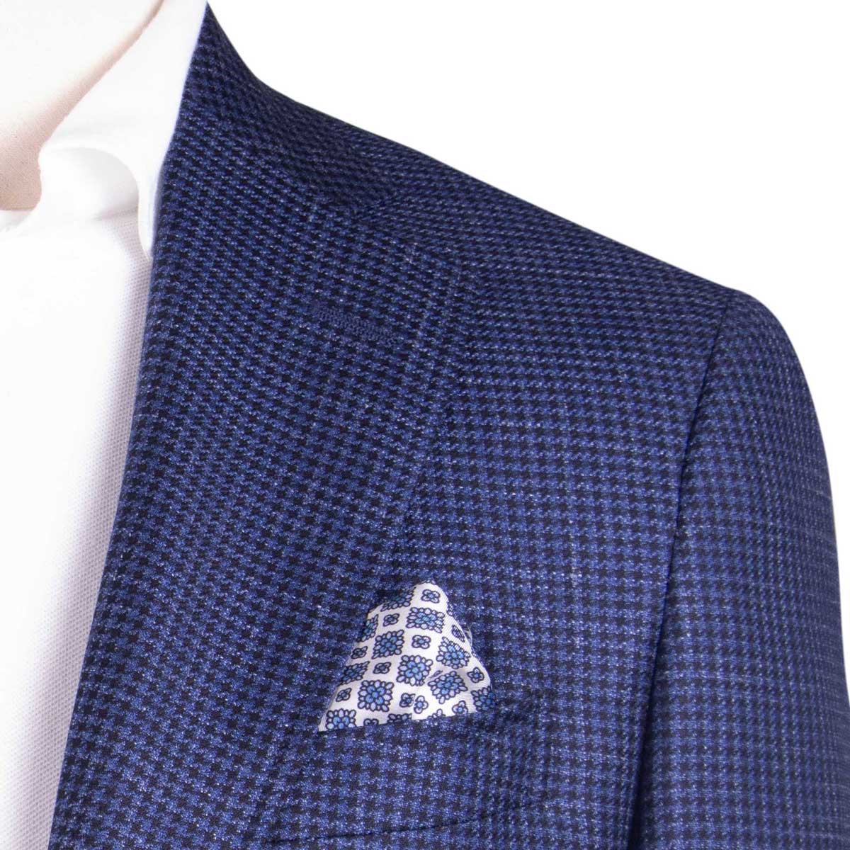 Navy Houndstooth Wool, Silk and Linen Jacket Robert Old Co