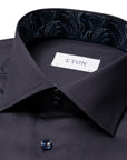 Eton - Navy Floral Trim Signature Twill Slim Fit Shirt L/S SHIRTS Eton