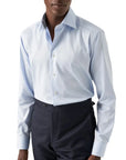 Eton - Light Blue Floral Trim Signature Twill Slim Fit Shirt L/S SHIRTS Eton