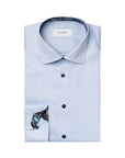 Eton - Light Blue Floral Trim Signature Twill Slim Fit Shirt L/S SHIRTS Eton