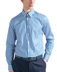 Paul & Shark - Blue & White Stripe Supima® Long Sleeve Cotton Shirt L/S SHIRTS Paul & Shark