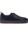 Santoni - Navy Tumbled Leather Slip-on Sneaker SHOES Santoni