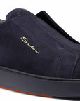 Santoni - Navy Tumbled Leather Slip-on Sneaker SHOES Santoni