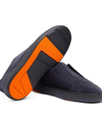 Santoni - Navy Tumbled Leather Slip-on Sneaker SHOES Santoni