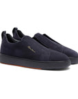Santoni - Navy Tumbled Leather Slip-on Sneaker SHOES Santoni