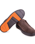 Santoni - Dark Brown Tumbled Leather Slip-on Sneaker SHOES Santoni