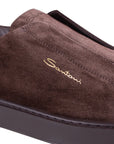 Santoni - Dark Brown Tumbled Leather Slip-on Sneaker SHOES Santoni
