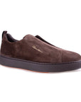 Santoni - Dark Brown Tumbled Leather Slip-on Sneaker SHOES Santoni