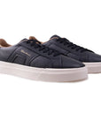 Santoni - Navy Double Buckle Tumbled Leather Sneaker SHOES Santoni