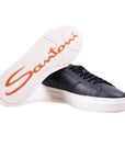 Santoni - Navy Double Buckle Tumbled Leather Sneaker SHOES Santoni