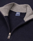 Fedeli - Navy Zip Neck Virgin Wool & Cashmere Sweater KNITWEAR FEDELI
