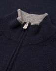 Fedeli - Navy Zip Neck Virgin Wool & Cashmere Sweater KNITWEAR FEDELI