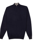 Fedeli - Navy Zip Neck Virgin Wool & Cashmere Sweater KNITWEAR FEDELI