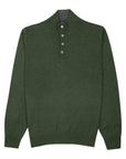 Robert Old - Moss Green Button Neck Wool & Cashmere Sweater KNITWEAR Robert Old