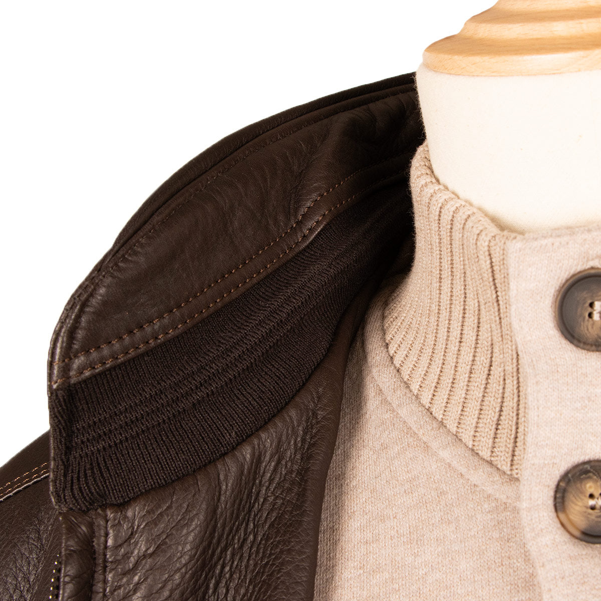 Robert Old - Dark Brown Bomber Style Deerskin Leather Jacket LEATHERS Robert Old