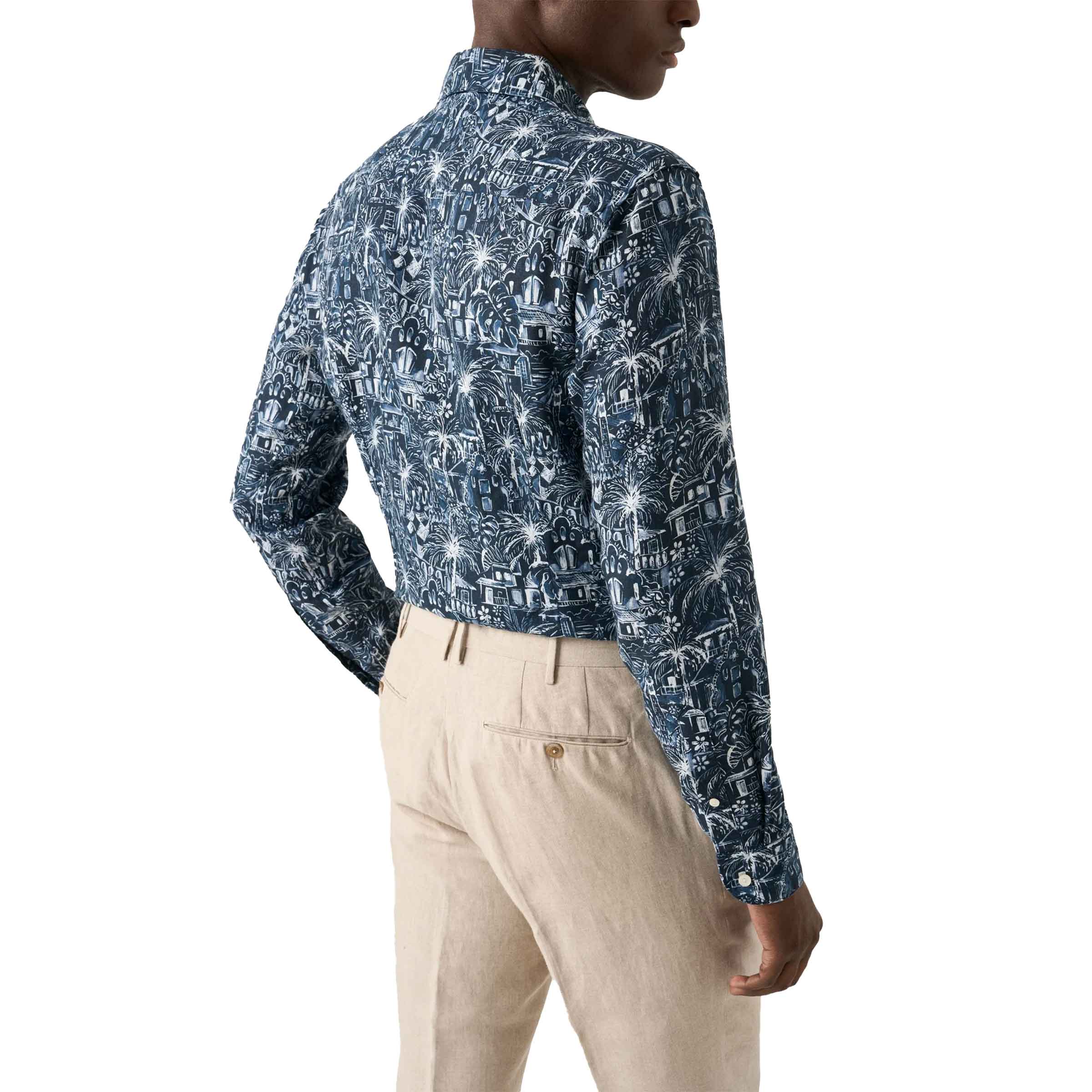 Eton - Dark Blue Palm Print Slim Fit Linen Shirt L/S SHIRTS Eton