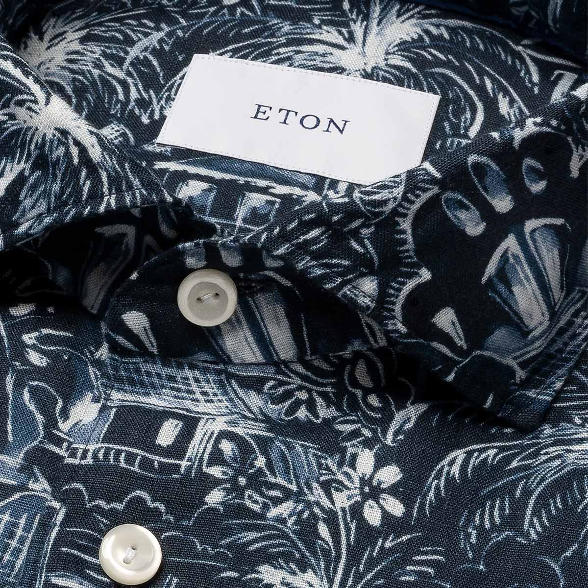 Eton - Dark Blue Palm Print Slim Fit Linen Shirt L/S SHIRTS Eton