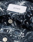 Eton - Dark Blue Palm Print Slim Fit Linen Shirt L/S SHIRTS Eton
