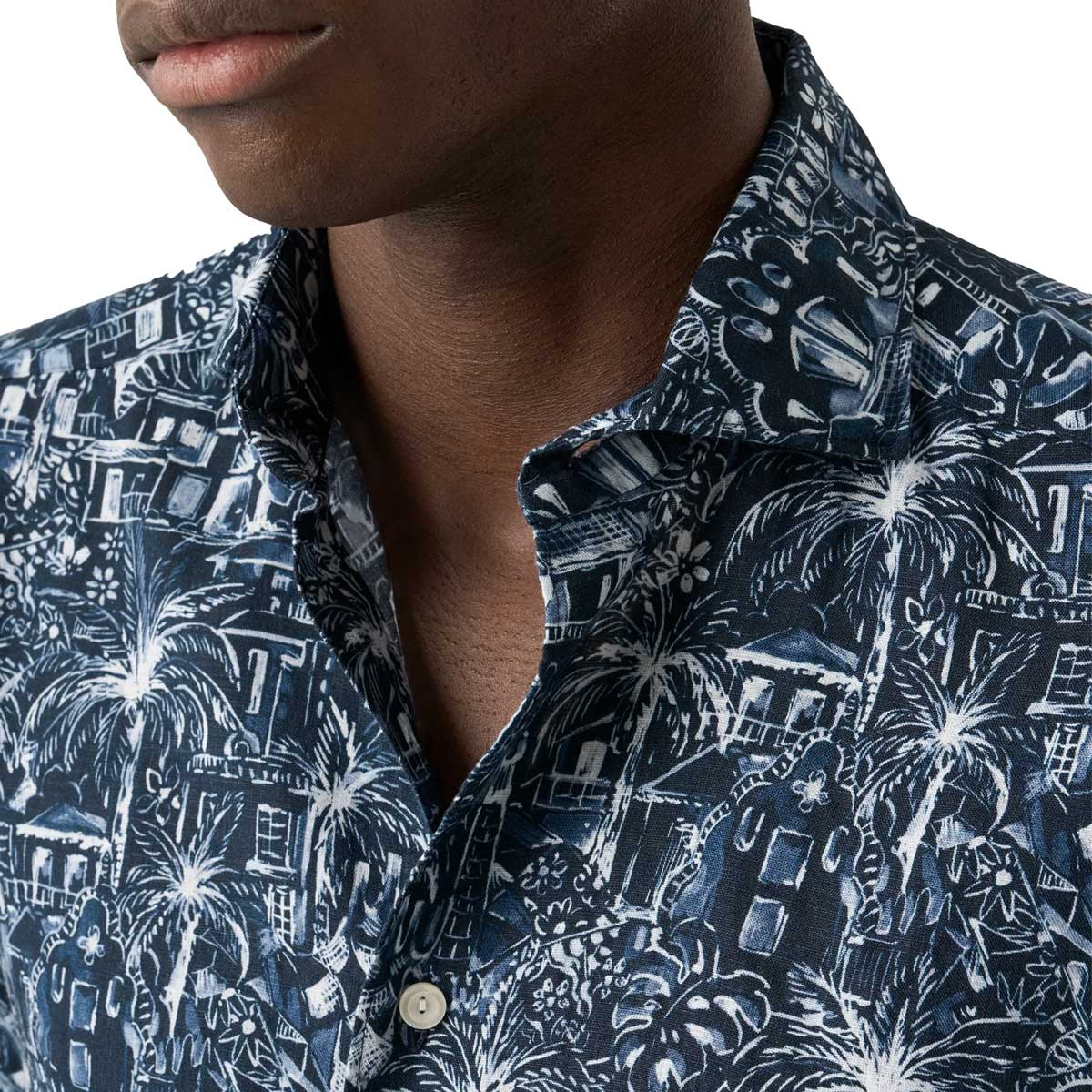 Eton - Dark Blue Palm Print Slim Fit Linen Shirt L/S SHIRTS Eton