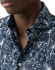 Eton - Dark Blue Palm Print Slim Fit Linen Shirt L/S SHIRTS Eton