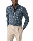 Eton - Dark Blue Palm Print Slim Fit Linen Shirt L/S SHIRTS Eton