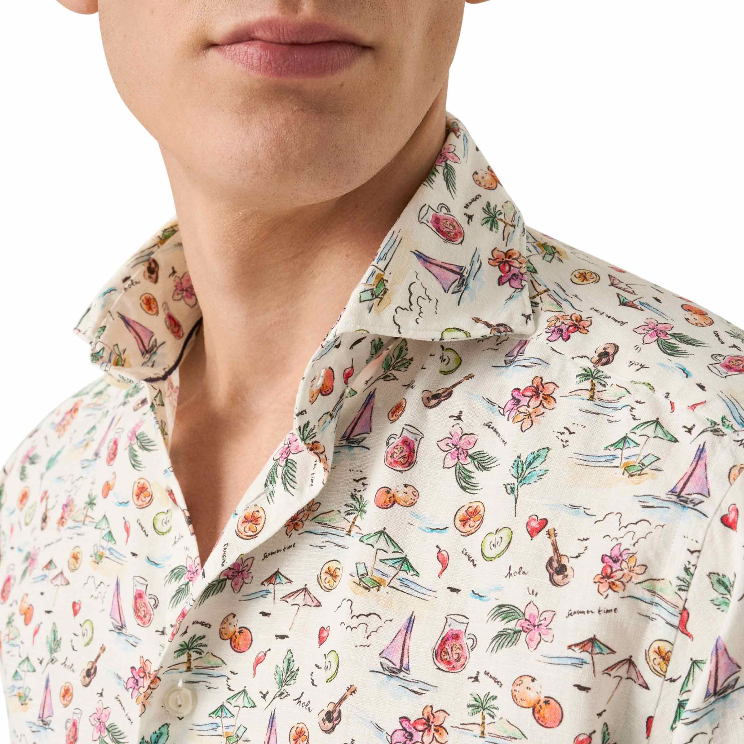 Eton - Sangria Print Soft Slim Fit Linen Shirt L/S SHIRTS Eton