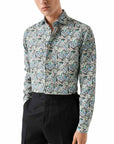 Eton - Blue Mosaic Flower Print Slim Fit Linen Shirt L/S SHIRTS Eton