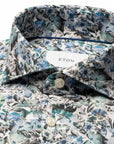 Eton - Blue Mosaic Flower Print Slim Fit Linen Shirt L/S SHIRTS Eton