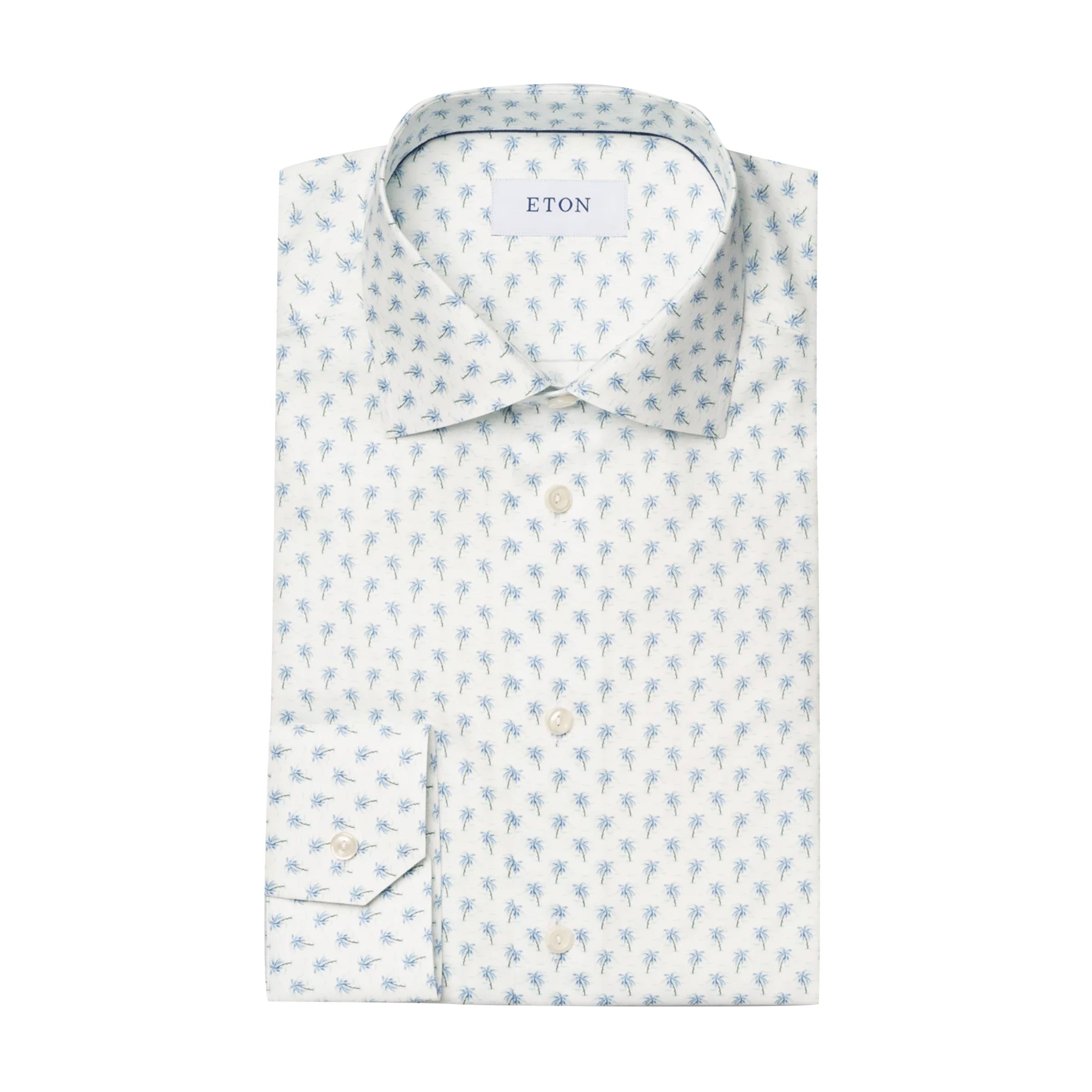 Eton - Blue Palm Motif Signature Twill Contemporary Fit Shirt L/S SHIRTS Eton