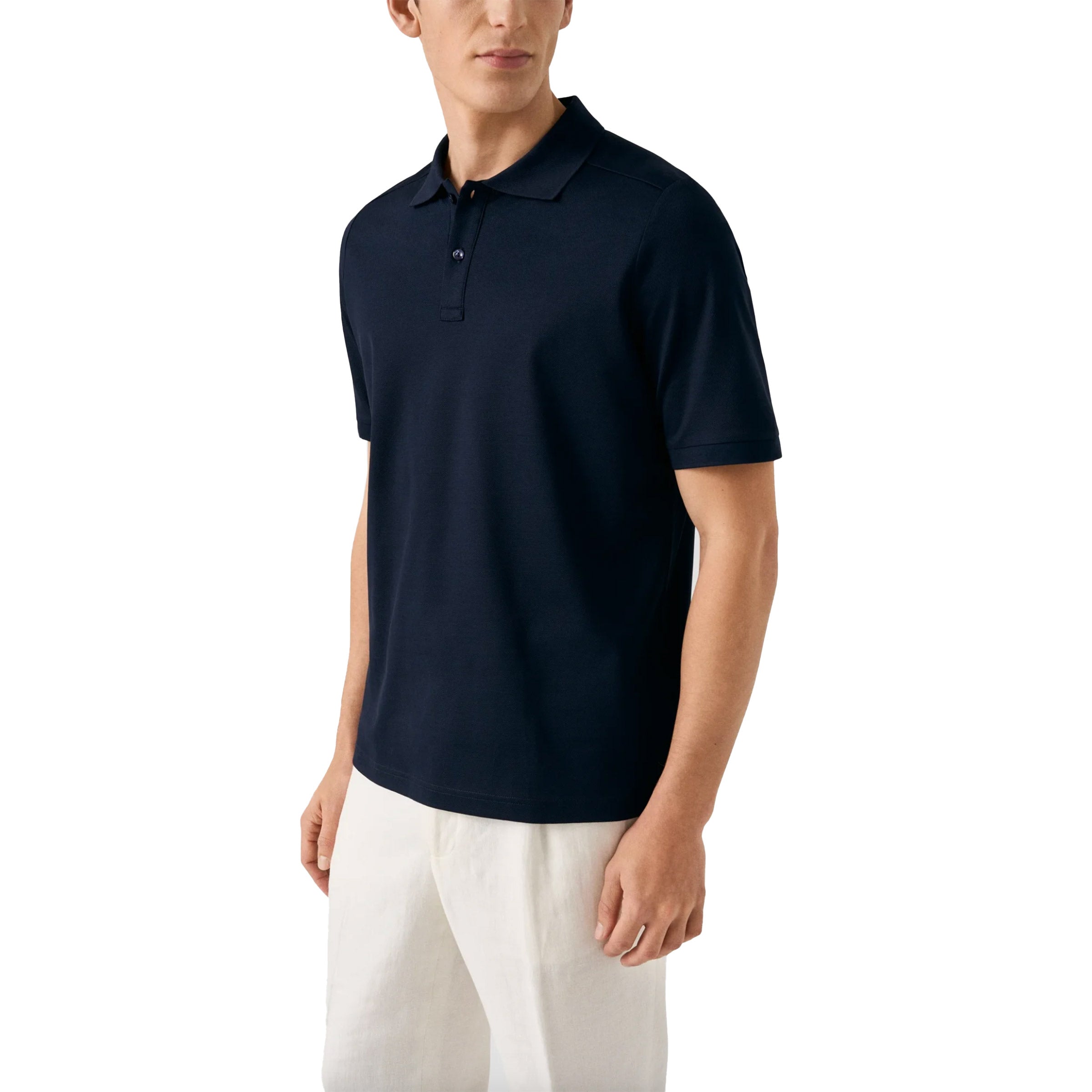 Eton - Navy Blue Filo di Scozia Piqué Polo Shirt S/S POLOS Eton