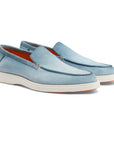 Santoni - Light Blue Suede Slip-On Loafers SHOES Santoni
