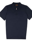 Moorer - Navy 'Jericho' Zip Neck Polo S/S POLOS MooRER