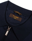 Moorer - Navy 'Jericho' Zip Neck Polo S/S POLOS MooRER